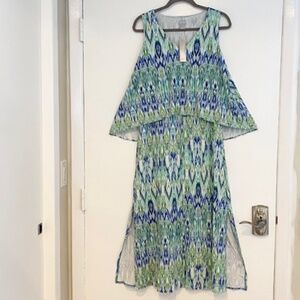 Chico's (Size 2/L/12) Multicolored Ikat Popover Side Slit Maxi Dress NWT